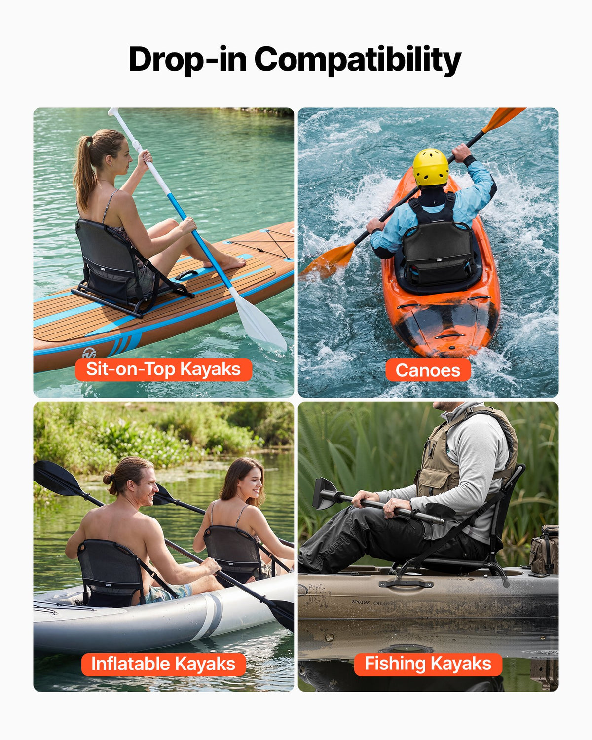 Kayak Seat, 1 Pack 1.3" Raised Height, Universal Foldable Canoe Seat With Adjustable Back Support, Adjustable Straps, And Aluminum Alloy Frame For Sit-on-Top/Fishing/Inflatable Kayaks & Canoes — product image 4