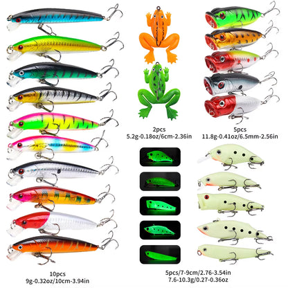 22pcs 1set Hard Lure Bait Soft Frog Popper Minnow Pencil VIB Luminous Lure Kit Durable Hooks Realistic Action Ideal — product image 9