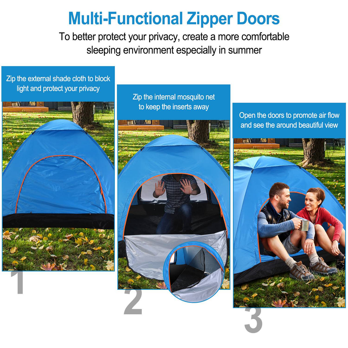 1Pc 4 Persons Camping Waterproof Tent Instant Setup Tent With Mosquito Net Doors Carrying Bag Folding 4 Seasons For Hiking Climbing Adventure Fishing — product image 4