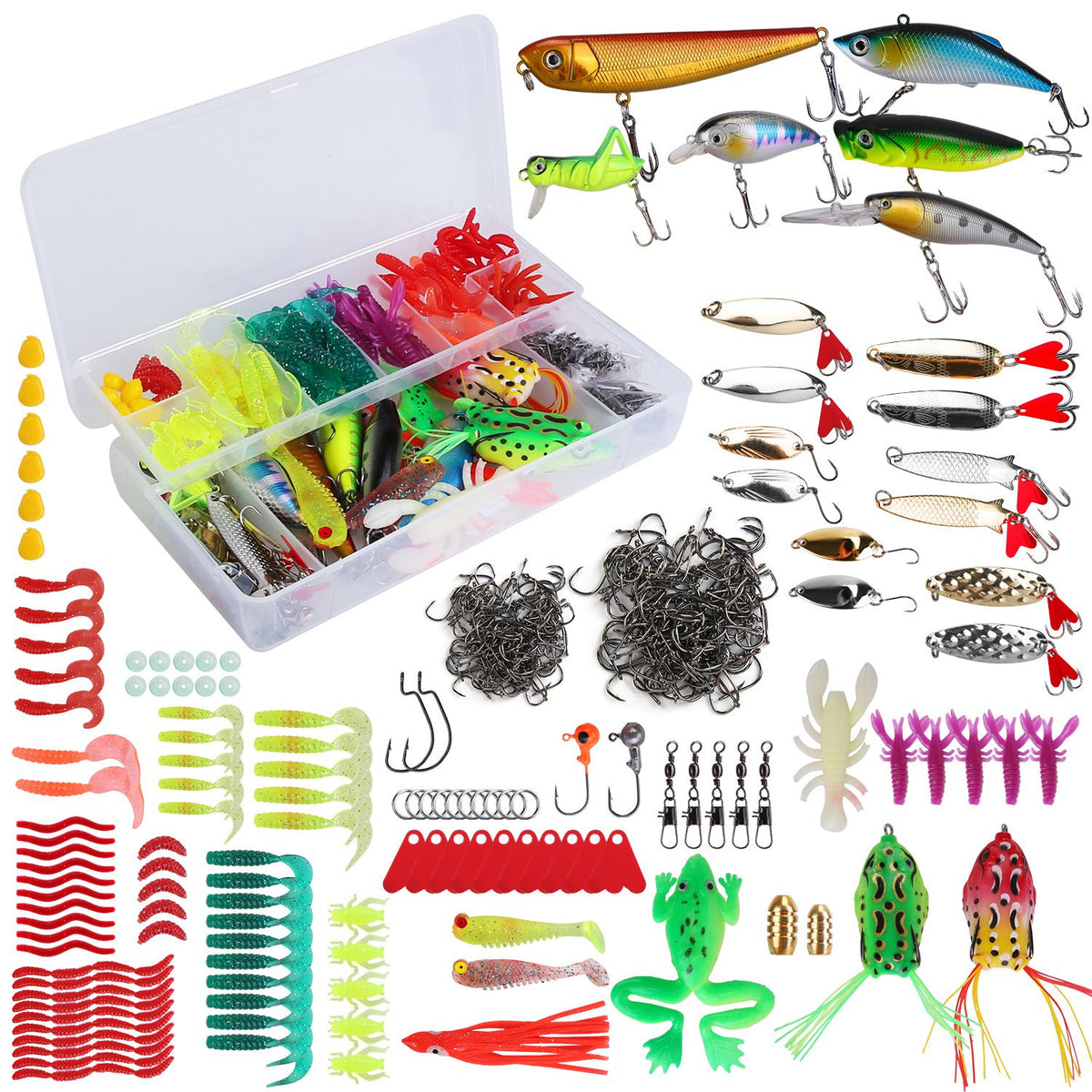375Pcs Fishing Baits And Tackle Box Saltwater Freshwater Fishing Lures Kit Lifelike Popper Crankbaits Crickets Frogs Spoon Lures Maggots — product image 11