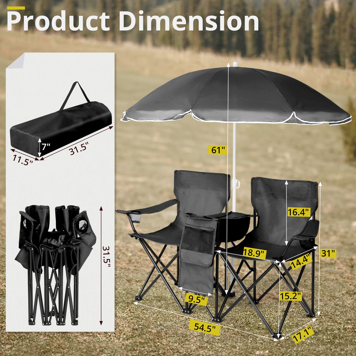 Black Fishing Chair Iron Bracket Oxford Cloth 85kg With Sunshade — product image 26