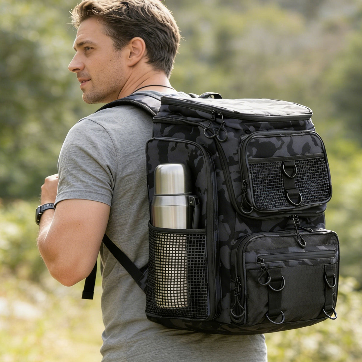 42L 11Gal Fishing Backpack Large Capacity Fishing Tackle Storage Bag With Rod Holders 16 Pocket Water-Resistant With Divider Adjustable Padded Straps For Fishing Gear Outdoor Camping Hiking — product image 2