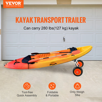 VEVOR Heavy Duty Kayak Cart, 280lbs Load Capacity, Detachable Canoe Trolley Cart With 10'' Solid Tires, Adjustable Width & Top Foam Protection, For Kayaks With Drain Holes Of 2.54cm And Above — product image 7