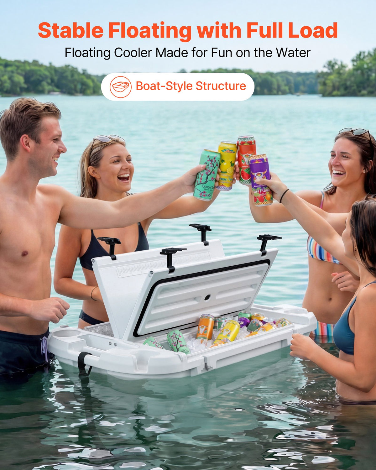 Floating Cooler, 40 QT Floating Ice Chest With Dry Storage & Tow Rope, Premium LLDPE Amphibious Drink Cooler For Water & Land, Cruise Smoothly Stable On Lake, River, Pool, Beach, Kayak, White — product image 2