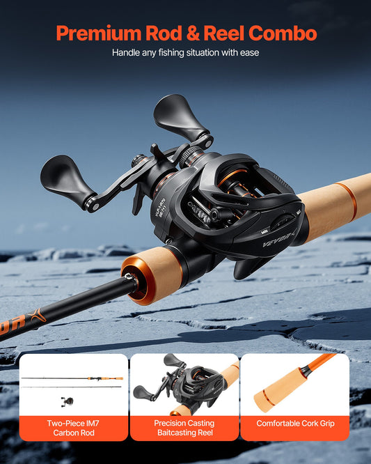 Rod And Fishing Reel Combo, IM7 Carbon Fiber Baitcasting Rod And Reel Combo, Bass Fishing Pole With 6+1 BB System, 7.0:1 Gear Ratio, Cork Handle, Stainless Steel Guides With Ceramic Rings — product image 2