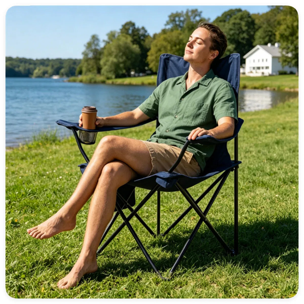 Folding Camping Chair, Heavy-Duty Metal Frame Portable Outdoor Chair with Cup Holder, Insulated Cooler Bag & Side Pocket for Camping Fishing Beach - Blue — product image 6