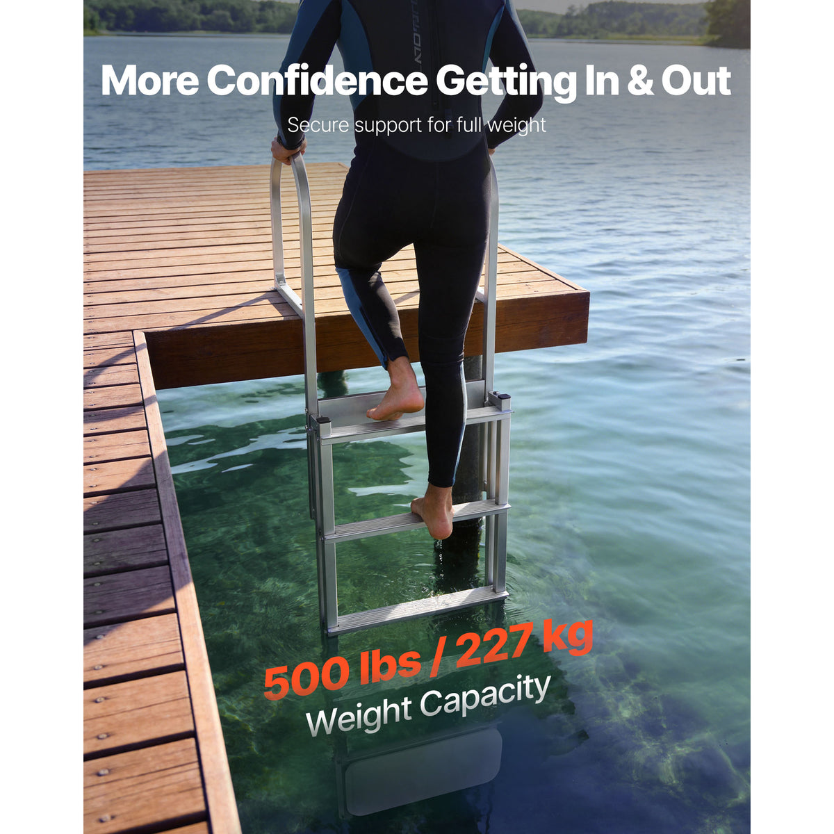 Retractable Dock Ladder, 5 Steps, Aluminum Alloy Pontoon Boat Swim Ladder With Auto-Lift Float, Non-Slip Wide Steps, 500 Lbs Weight Capacity, Adjustable Height, For Lake Pool Marine Boarding — product image 2