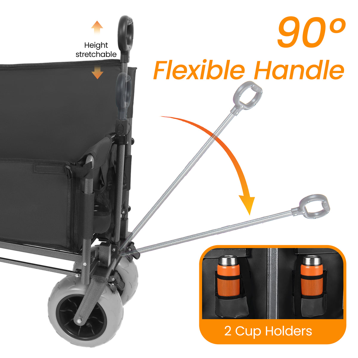 3- In- 1 Collapsible Wagon Converts To Bench Convertible Folding Wagon Cart With Rear- Mounted Folding Tabletop 500lbs Heavy- Duty 180L Capacity For Camping Beach Garden Fishing- Black — product image 5