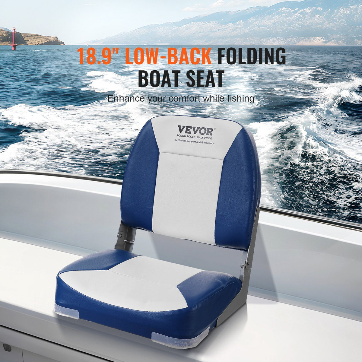 Boat Seat, 18.9" Low Back Boat Seat, Folding Boat Chair With Thickened Sponge Padding And Hinge, Fold-Down Boat Captain Chair For Fishing Boat, Sightseeing Boat, Speedboat, Canoe, 1-Piece — product image 2