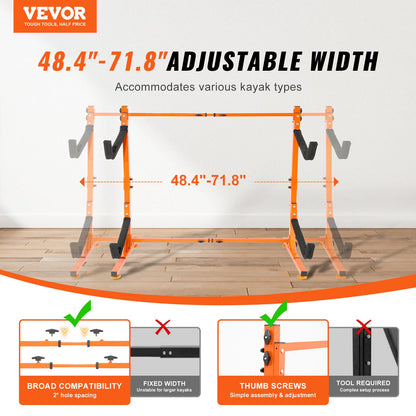 Freestanding Kayak Storage Rack, Kayak Stand For 2 Kayak Canoe Paddleboard, Heavy-duty Steel Kayak Hanger Holder With Padded Arms And Adjustable Width, 175LBS Max Load, For Indoor Outdoor Garage — product image 14