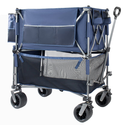 55 Heavy Duty Double- Layer Wagon With Brakes 560LBS Double Decker Wagon 650L Collapsible Wagons Carts With 7 X4 All- Terrain Wheels For Sports Camping Fishing Transport Dark Blue — product image 10