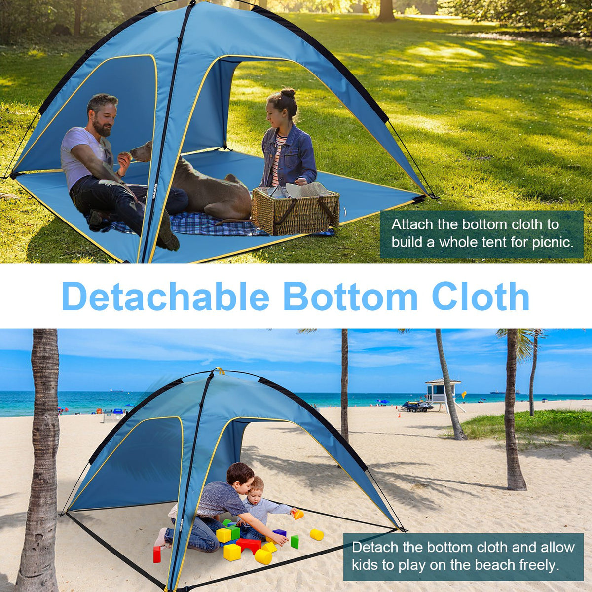 1Pc 4-6 Person Beach Tent Canopy With 3 Door Openings Carry Bag UPF50 Waterproof For Beach Picnic Camping Hiking Adventure Fishing — product image 9