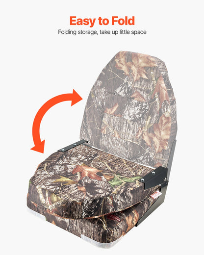 Boat Seat, High Backrest, Folding Fishing Boat Seat With Thickened Sponge Cushion & PU Polyester Fabric, Aluminum Alloy Hinges, Flip Up Boat Seat For Boats, Yachts, Ships, Camouflage (2 Seats) — product image 5