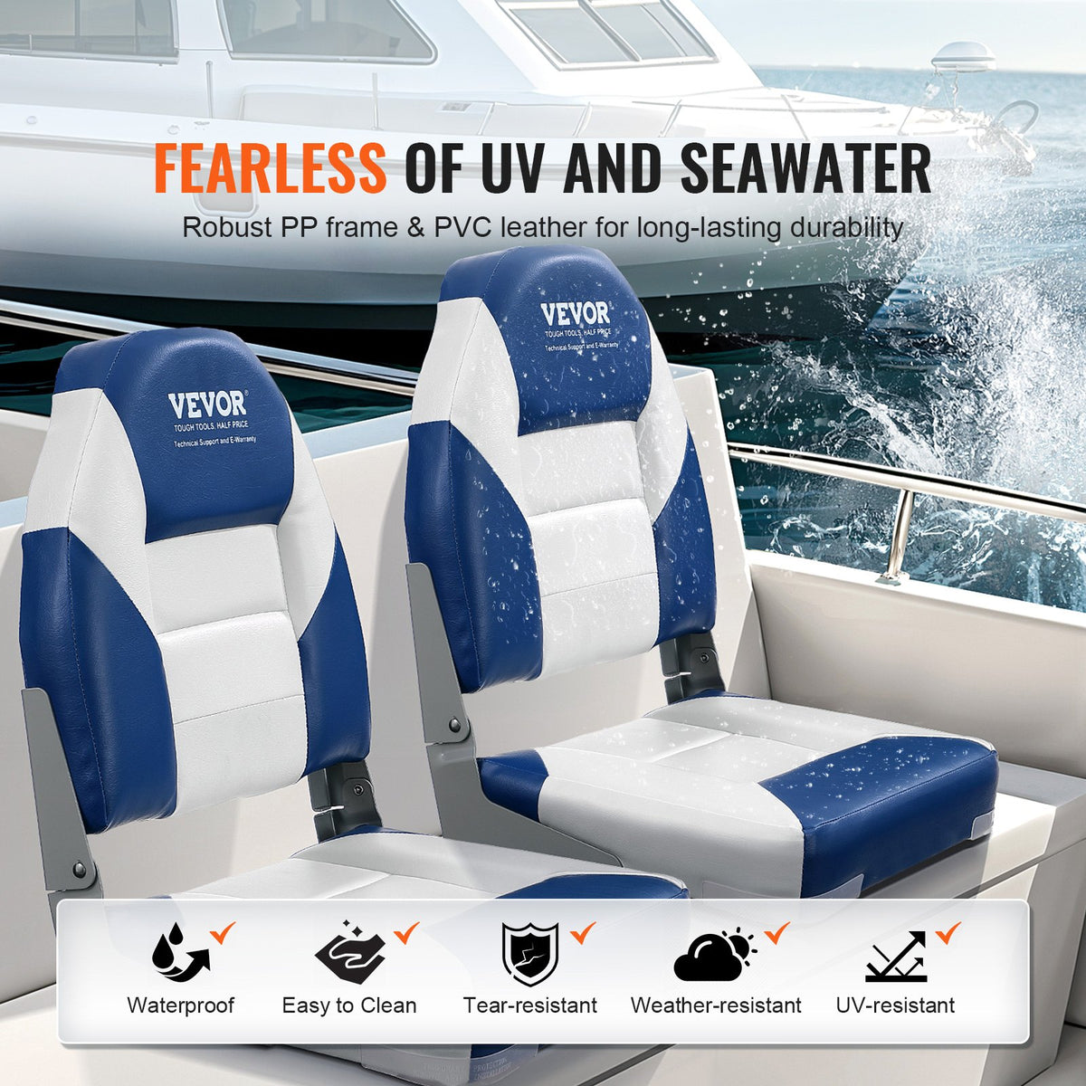 High Back Boat Seat, Folding Boat Chair With Thickened Sponge Padding And Hinge, Fold-Down Boat Captain Chairs For Fishing Boat, Sightseeing Boat, Speedboat, Canoe, 2-Pack — product image 17
