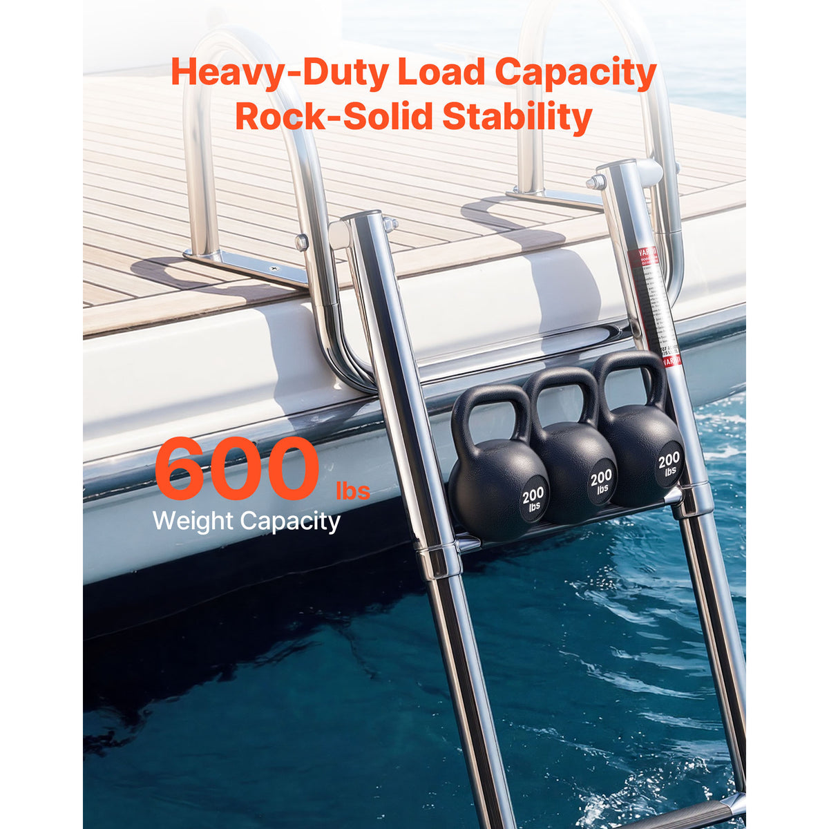 Boat Ladder, 4 Steps, Stainless Steel Telescoping Folding Swim Deck Ladder For Rear Entry Inboard, 600 Lbs Capacity With Wide Anti-Slip Steps & Handrails, For Outboards, Yacht, Pontoon Boats — product image 5