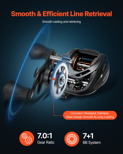 Rod And Fishing Reel Combo, IM7 Carbon Fiber Baitcasting Rod And Reel Combo, Bass Fishing Pole With 7+1 BB System, 7.0:1 Gear Ratio, Cork Handle, Stainless Steel Guides With Ceramic Rings — product image 5