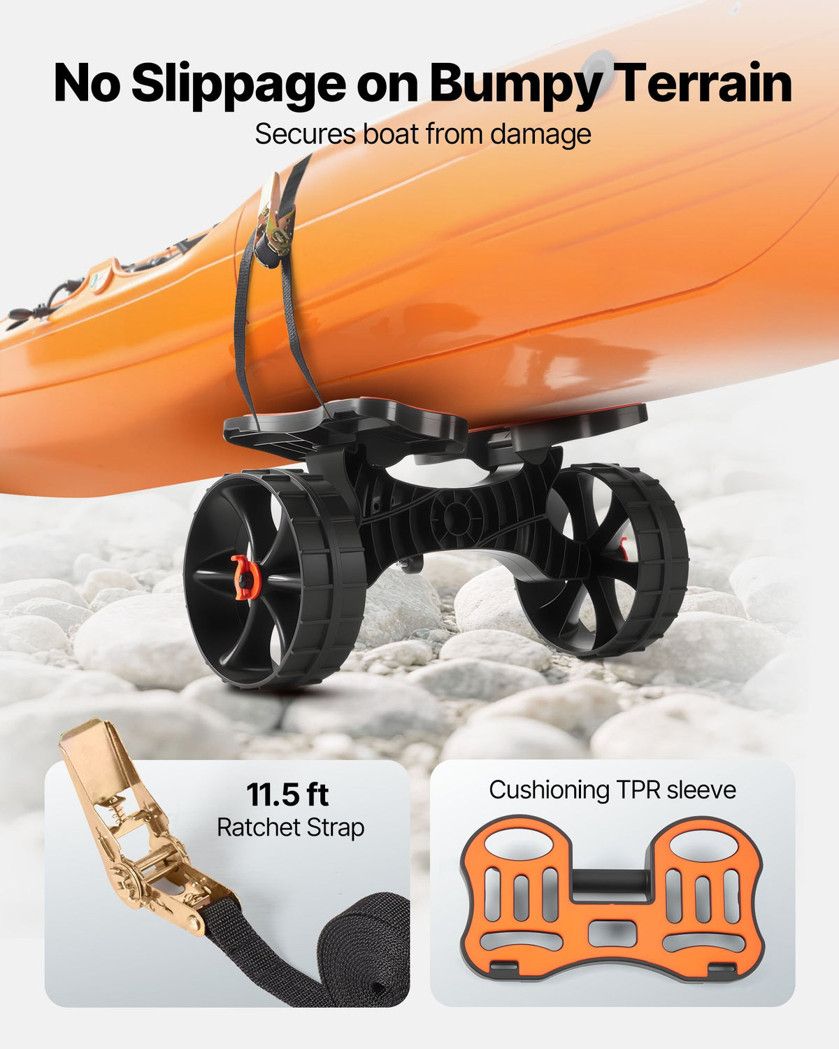 Kayak Cart, 300 Lbs Load Capacity, Foldable Kayak Trolley With 10-inch Solid Rubber Tires & 1 Ratchet Strap, Paddle Board Trolley For Carrying Kayaks, Canoes, Paddleboards, Float Mats, Jon Boats — product image 4