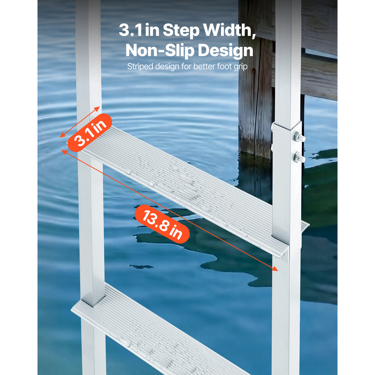 Removable Dock Ladder, 4 Steps, Aluminum Alloy Pontoon Boat Swim Ladder, With Non-Slip Wide Steps, 500 Lbs Weight Capacity, Quick Release Design, For Lake Swimming, Pool, Boat, Marine Boarding — product image 4