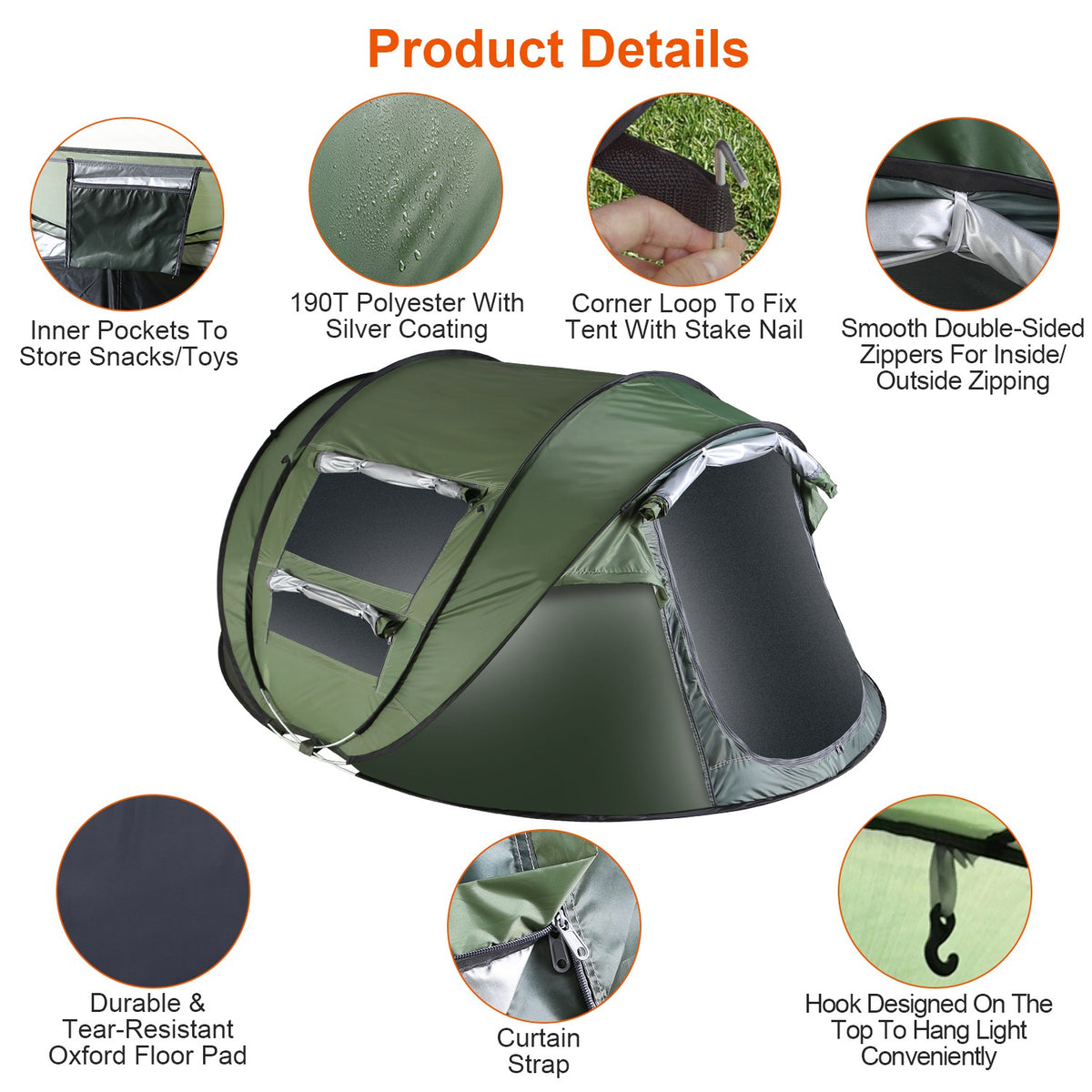 1Pc 5-8 Person Tent Automatic Setup Camping Tent Waterproof Instant Setup Tent With 4 Mosquito Net Windows Carrying Bag For Hiking Climbing Adventure Fishing — product image 10