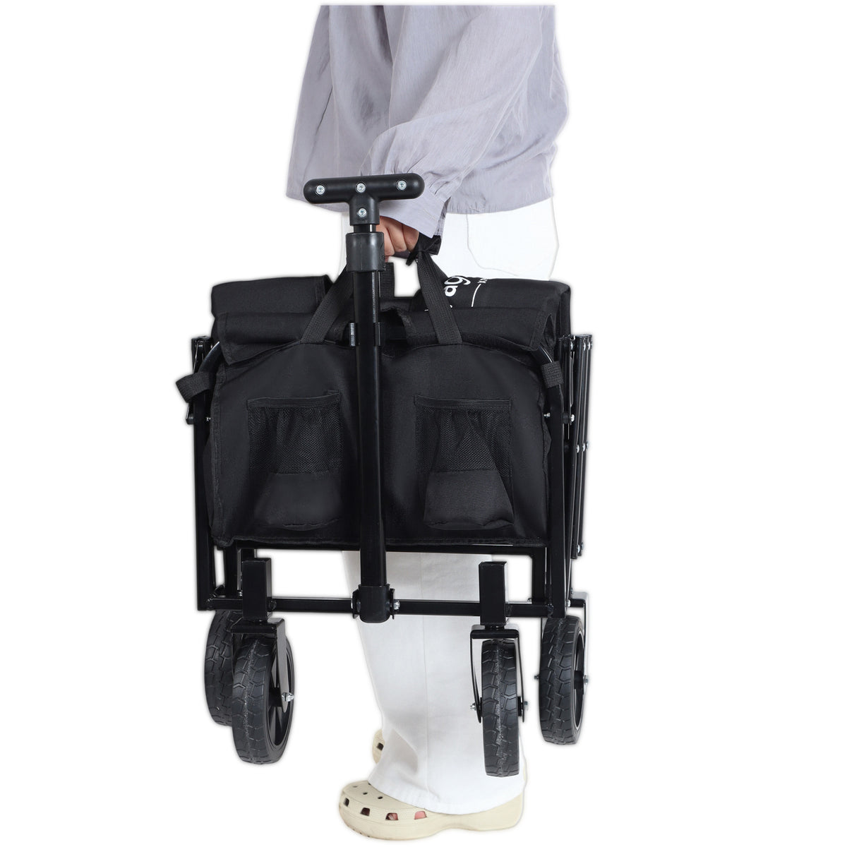 Expandable Dual- Layer Utility Wagon With Extra Space - 225lbs Grocery Cart For Camping Shopping Sports Gardening Fishing Black — product image 18