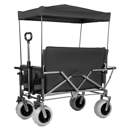3- In- 1 Collapsible Wagon Converts To Bench Convertible Folding Wagon Cart With Canopy &Rear- Mounted Folding Tabletop 500lbs Heavy- Duty 180L Capacity For Camping Beach Garden Fishing- Black — product image 12