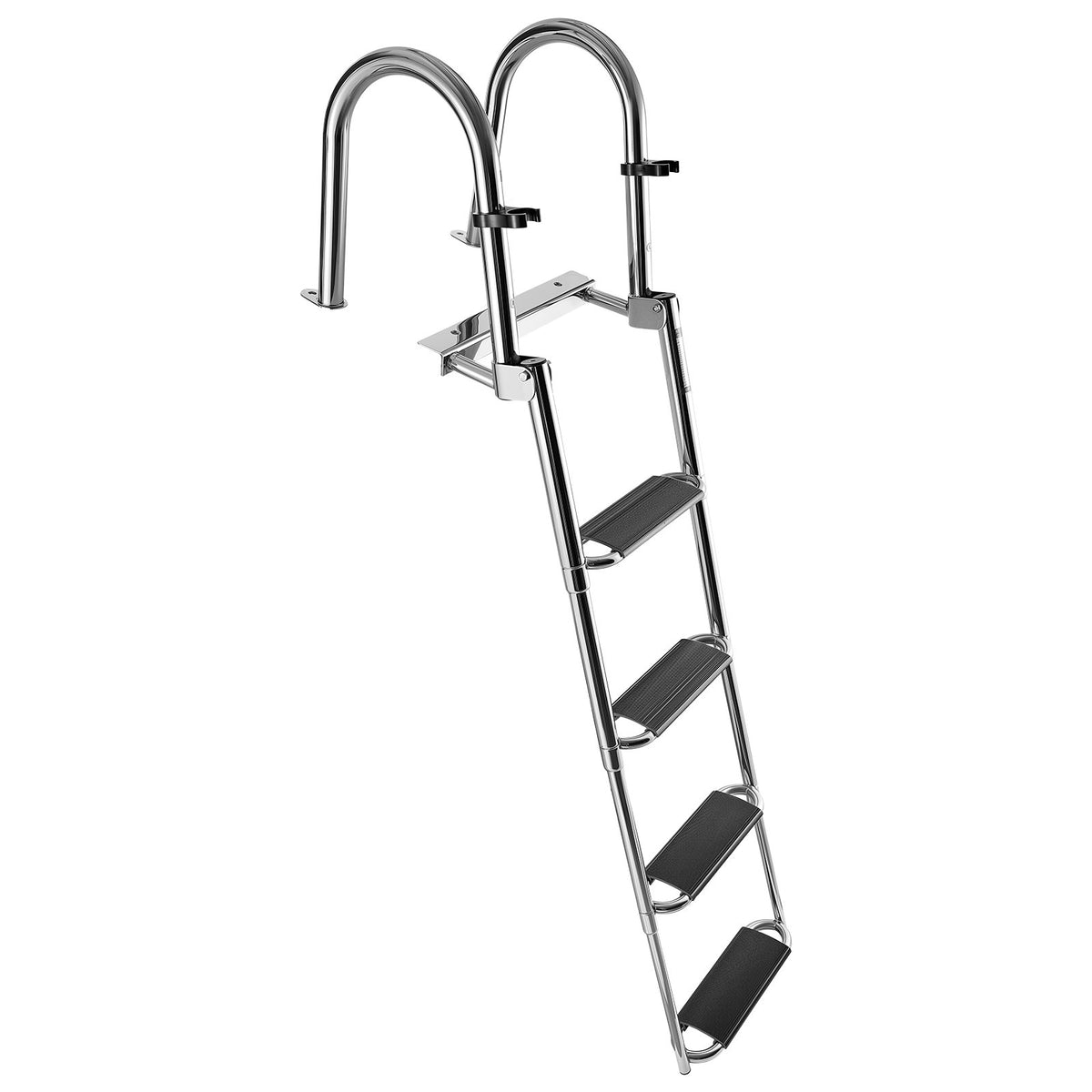 Boat Ladder, 4 Steps, Stainless Steel Telescoping Folding Swim Deck Ladder For Rear Entry Inboard, 600lbs Capacity With Extra Wide Anti-Slip Steps & Handrails, For Outboards, Yacht, Pontoon Boat — product image 1