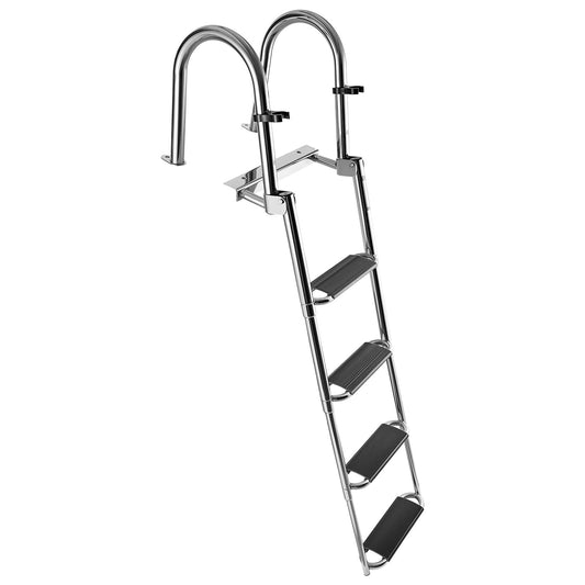 Boat Ladder, 4 Steps, Stainless Steel Telescoping Folding Swim Deck Ladder For Rear Entry Inboard, 600lbs Capacity With Extra Wide Anti-Slip Steps & Handrails, For Outboards, Yacht, Pontoon Boat — product image 1