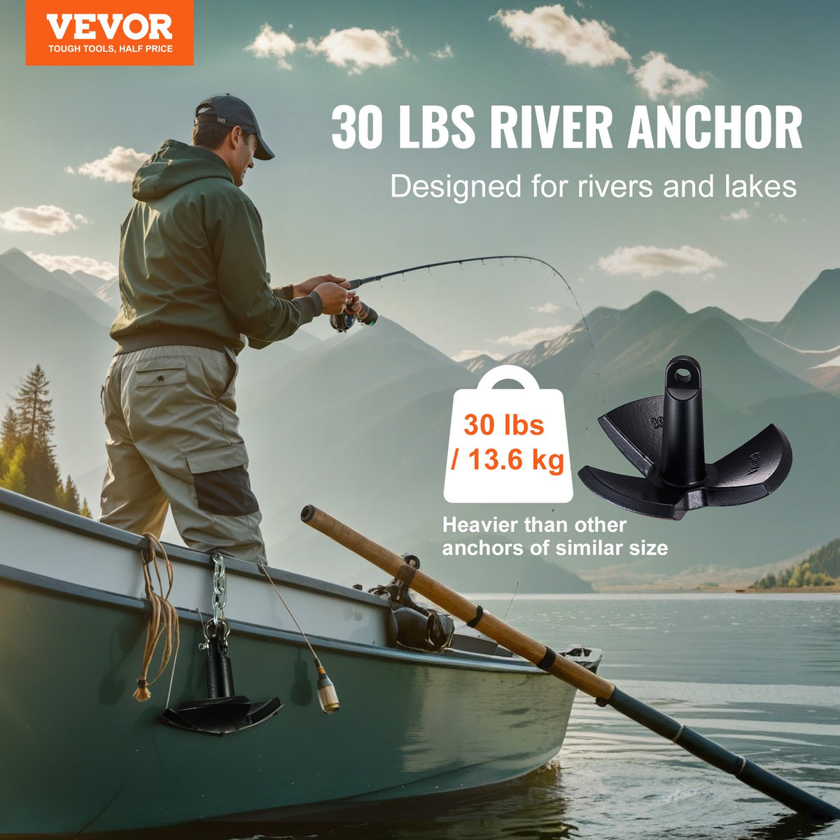 River Anchor, 30 LBS Boat Anchor Cast Iron Black Vinyl-Coated, Marine Grade Mushroom Anchor For Boats Up To 30 Ft, Impressive Holding Power In River And Mud Bottom Lakes — product image 2