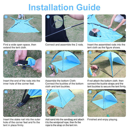 1Pc 4-6 Person Beach Tent Canopy With 3 Door Openings Carry Bag UPF50 Waterproof For Beach Picnic Camping Hiking Adventure Fishing — product image 7