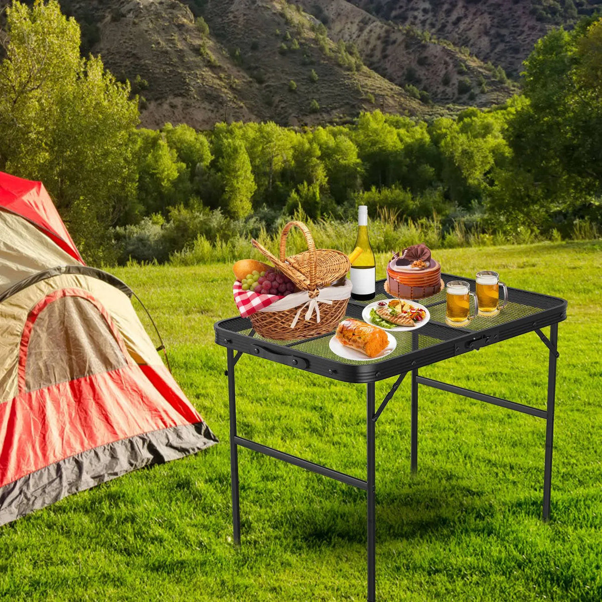 Lightweight Folding Camping Table, 16.15in-25.9in Adjustable Height, 88 Lbs Weight Capacity, Portable Outdoor Table for Backyard, BBQ, Fishing, Camping and Picnic — product image 7