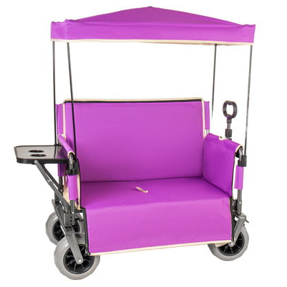 3- In- 1 Collapsible Wagon Converts To Bench Convertible Folding Wagon Cart With Canopy &Rear- Mounted Folding Tabletop 500lbs Heavy- Duty 180L Capacity For Camping Beach Garden Fishing- Purple — product image 1