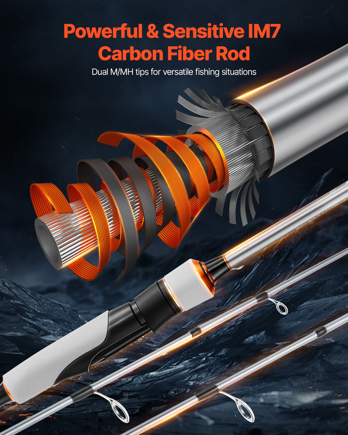 Rod And Fishing Reel Combo, IM7 Carbon Fiber Spinning Rod And Reel Combo, Bass Fishing Pole With 7 Ft Two-Piece Rods, 7+1 Ball Bearings, EVA Handle, Stainless Steel Guides With Ceramic Rings — product image 3