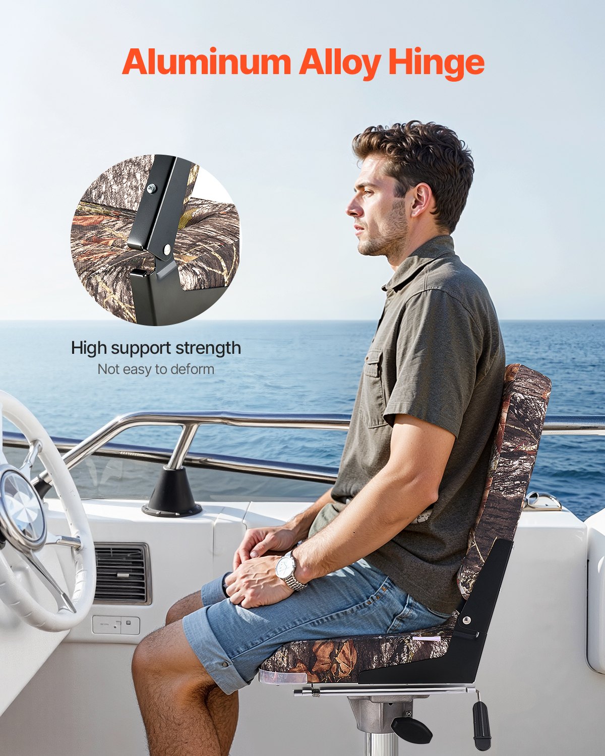Boat Seat, High Backrest, Folding Fishing Boat Seat With Thickened Sponge Cushion & PU Polyester Fabric, Aluminum Alloy Hinges, Flip Up Boat Seat For Boats, Yachts, Ships, Camouflage (2 Seats) — product image 4
