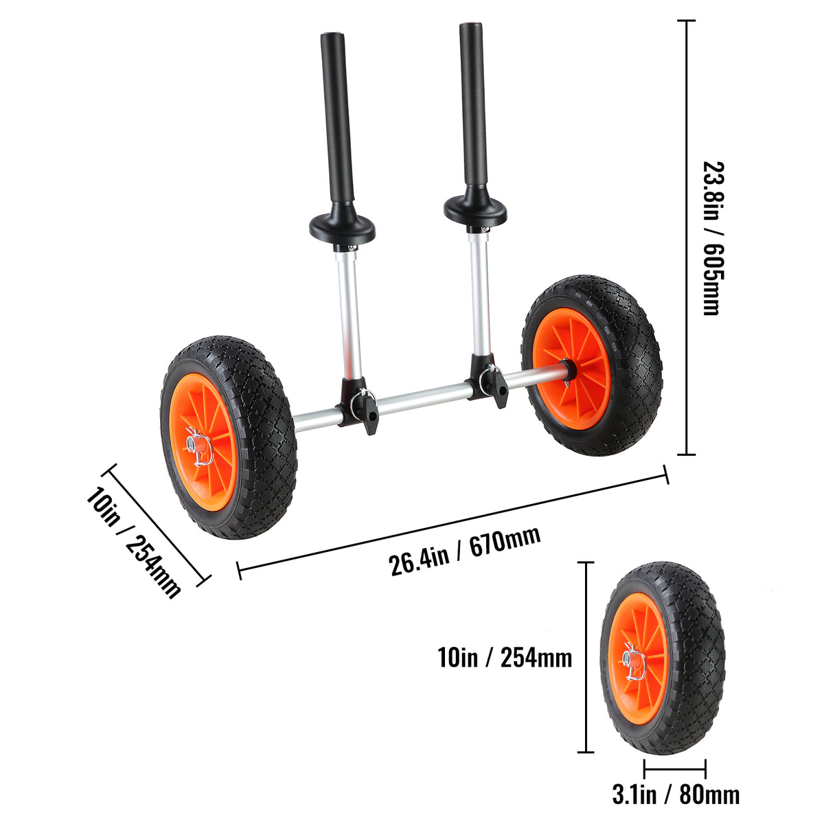 VEVOR Heavy Duty Kayak Cart, 280lbs Load Capacity, Detachable Canoe Trolley Cart With 10'' Solid Tires, Adjustable Width & Top Foam Protection, For Kayaks With Drain Holes Of 2.54cm And Above — product image 13