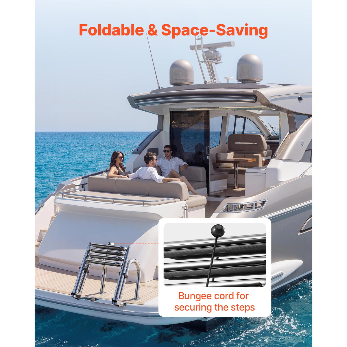 Boat Ladder, 4 Steps, Stainless Steel Telescoping Folding Swim Deck Ladder For Rear Entry Inboard, 600lbs Capacity With Extra Wide Anti-Slip Steps & Handrails, For Outboards, Yacht, Pontoon Boat — product image 6