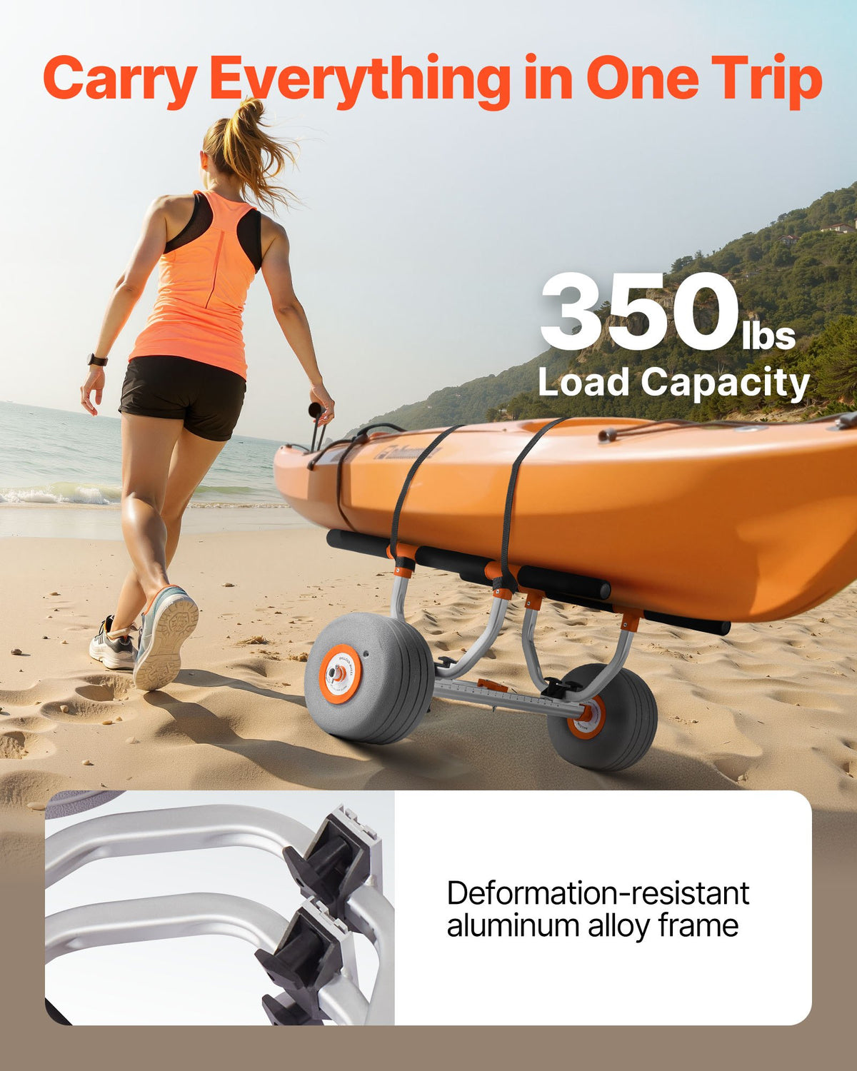 Kayak Cart, 350 Lbs Load Capacity, Kayak Trolley With 12-inch Inflatable PU Tires & 2 Straps, Assembles & Disassembles Within Seconds, Paddle Board Trolley For Carrying Kayaks And Canoes — product image 2