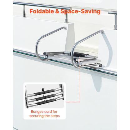 Boat Ladder, 3 Steps, Stainless Steel Telescoping Folding Swim Deck Ladder For Rear Entry Inboard, 400 Lbs Capacity With Wide Anti-Slip Steps & Handrails, For Outboards, Yacht, Pontoon Boats — product image 6