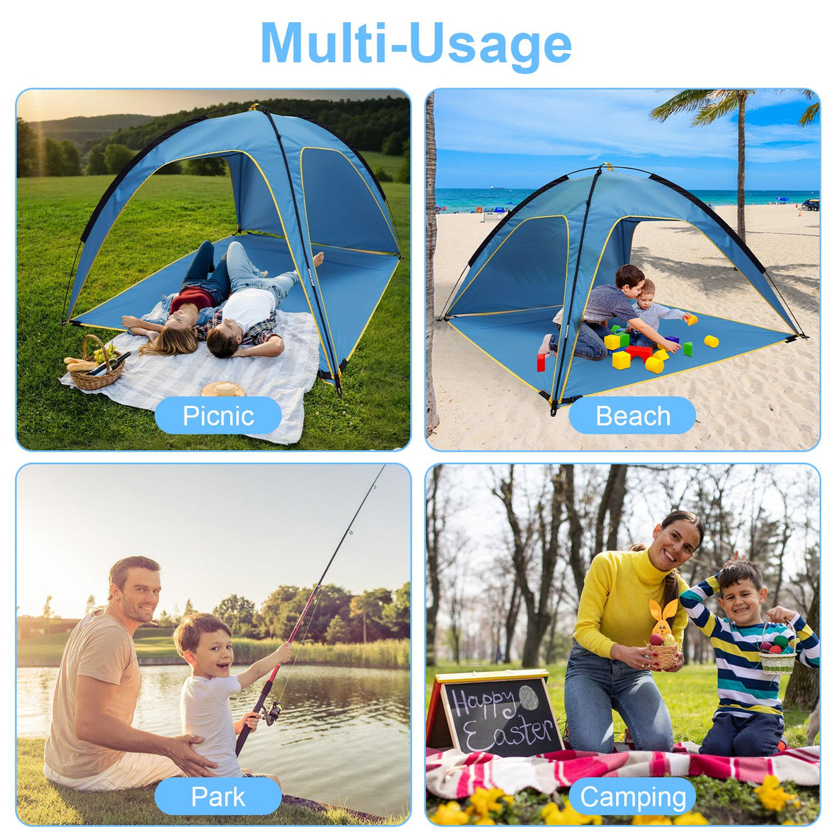 1Pc 4-6 Person Beach Tent Canopy With 3 Door Openings Carry Bag UPF50 Waterproof For Beach Picnic Camping Hiking Adventure Fishing — product image 5