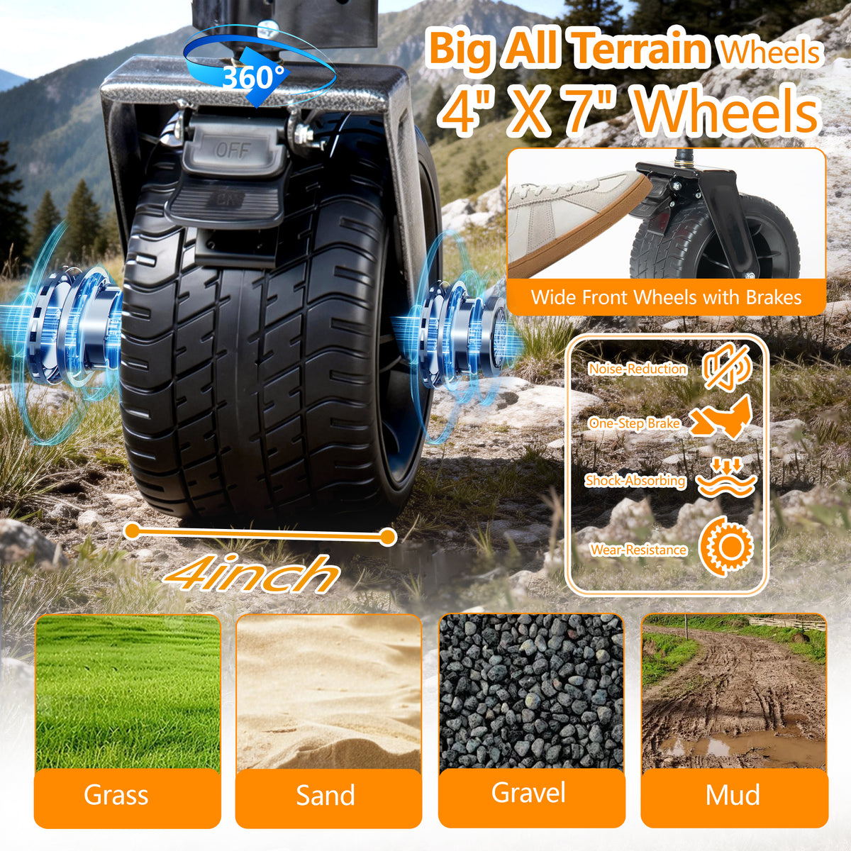 55 Heavy Duty Double- Layer Wagon With Brakes 560LBS Double Decker Wagon 650L Collapsible Wagons Carts With 7 X4 All- Terrain Wheels For Sports Camping Fishing Transport Dark Blue — product image 5