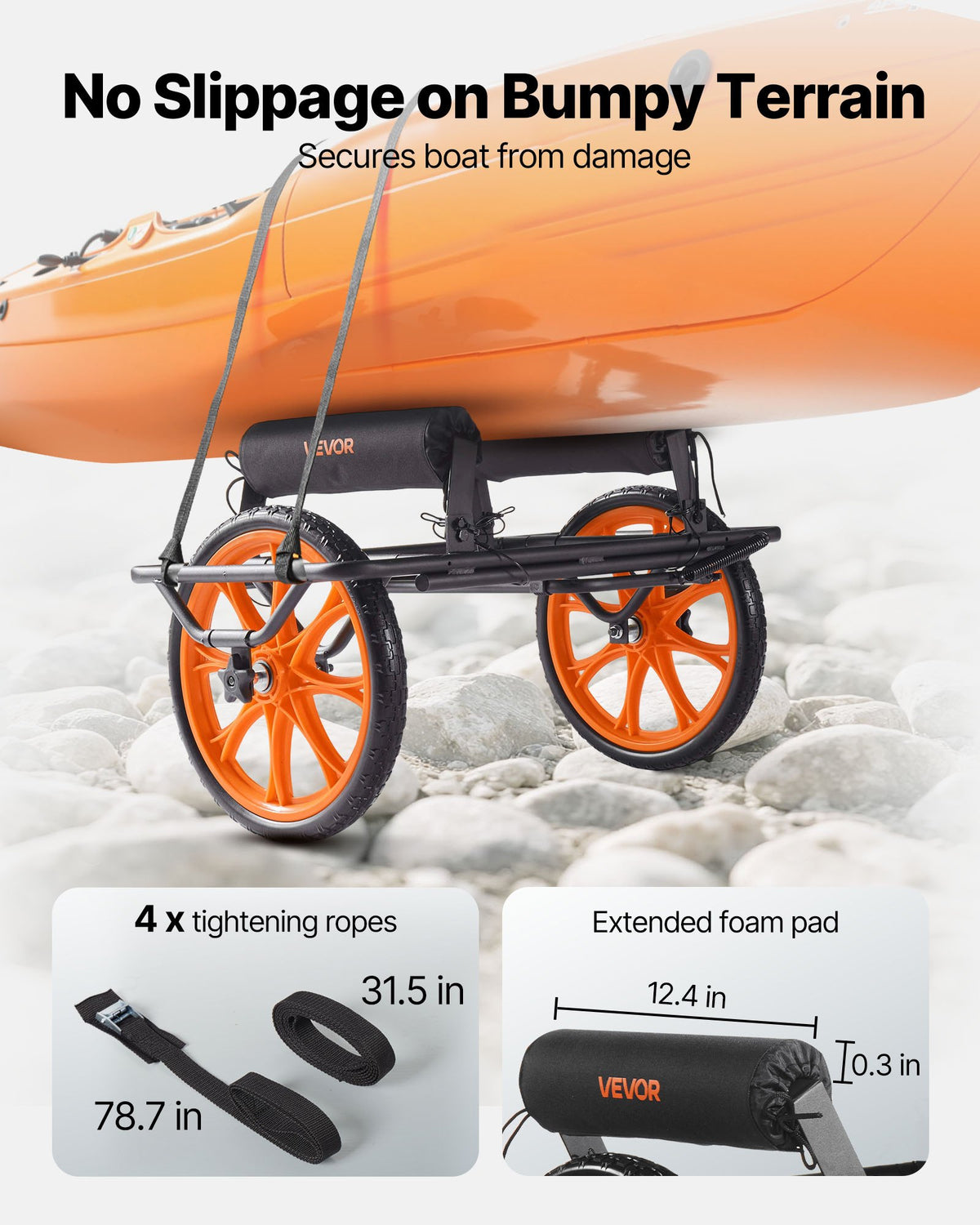 Kayak Cart, 330 Lbs Load Capacity, Canoe Cart Dolly With 15-inch Solid Rubber Tires & Kickstand, Assembles & Disassembles Within Seconds, Paddle Board Trolley For Kayaks, Canoes, Paddleboards — product image 4