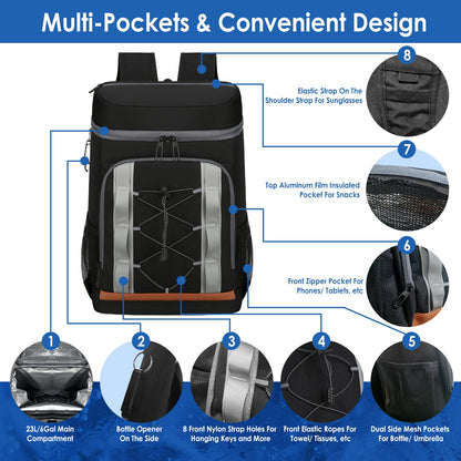Grey-Black Options 1Pc Cooler Backpack 36 Can Leakproof Insulated Cooler Backpack With 25L 6.6Gal For Picnic Camping Beach Hiking Fishing Travel — product image 12