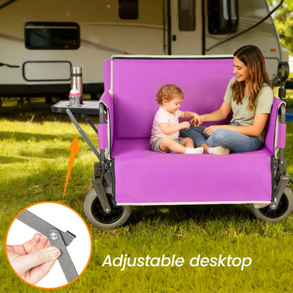 3- In- 1 Collapsible Wagon Converts To Bench Convertible Folding Wagon Cart With Rear- Mounted Folding Tabletop 500lbs Heavy- Duty 180L Capacity For Camping Beach Garden Fishing- Purple — product image 2