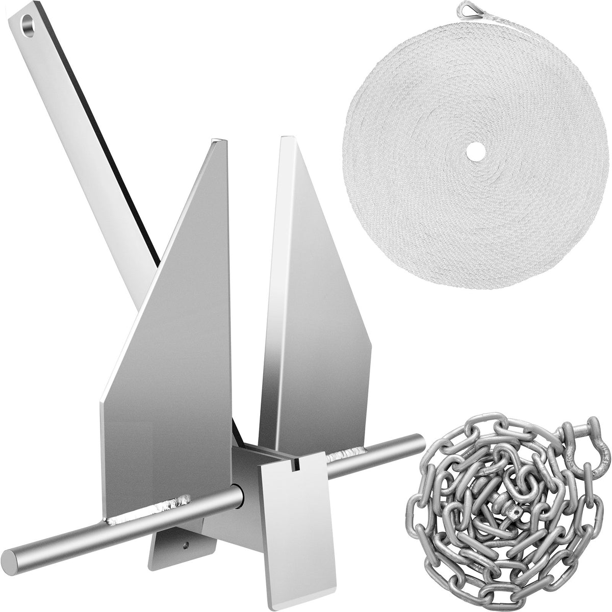Boat Anchor Kit 13 Lb Fluke Style Anchor, Hot Dipped Galvanized Steel Fluke Anchor, Marine Anchor With Anchor, Shackles, Chain, Rope For Boat Mooring On The Beach, Boats From 20'-32' — product image 1