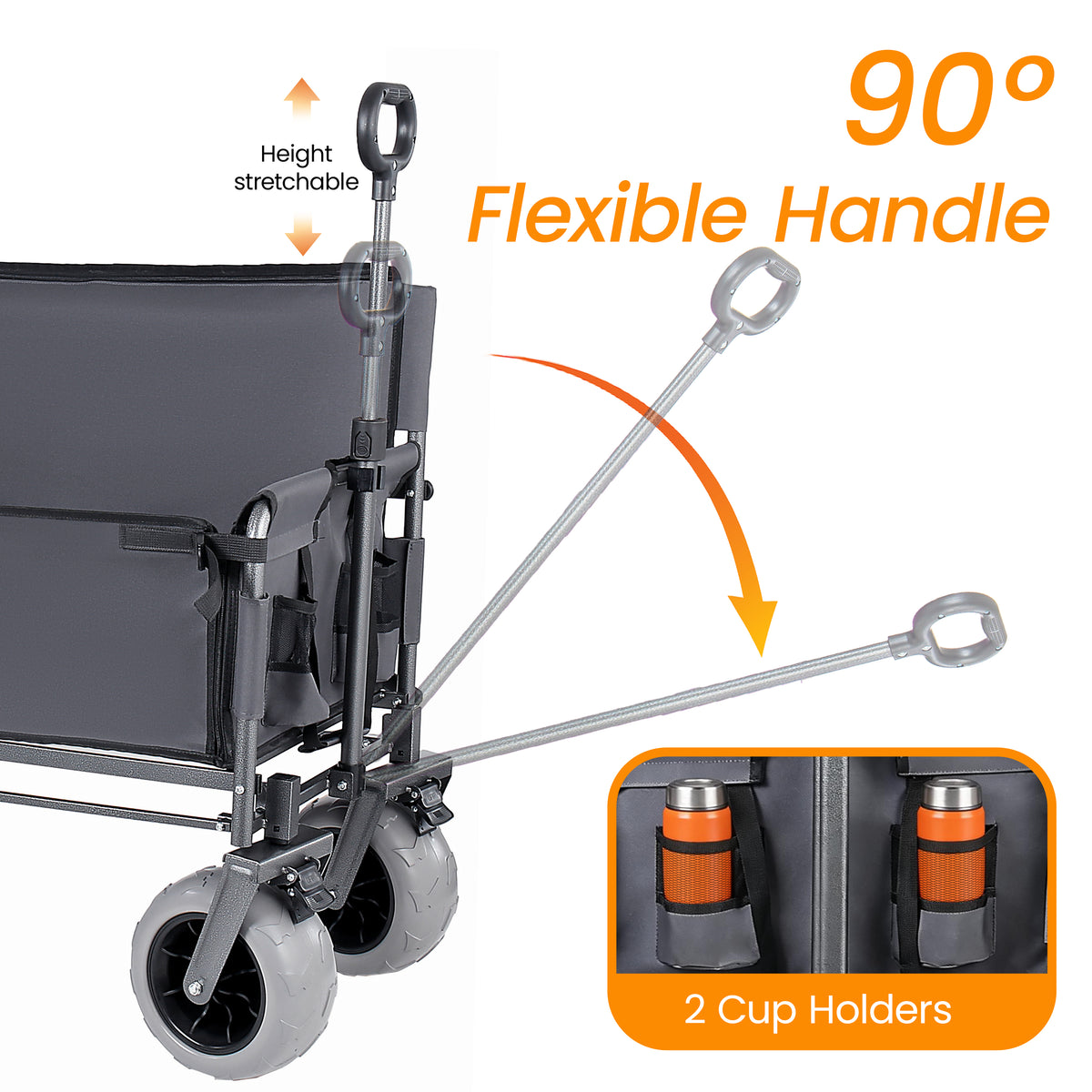 3- In- 1 Collapsible Wagon Converts To Bench Convertible Folding Wagon Cart With Rear- Mounted Folding Tabletop 500lbs Heavy- Duty 180L Capacity For Camping Beach Garden Fishing- Gray — product image 5