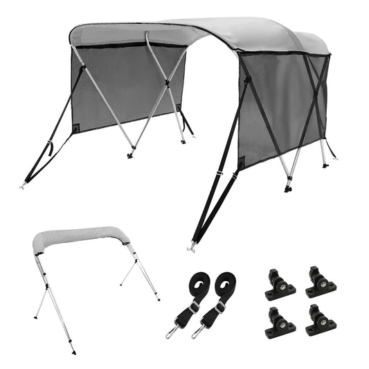3 Bow Bimini Top Boat Cover, Detachable Mesh Sidewalls, 600D Polyester Canopy With 1" Aluminum Alloy Frame, Includes Storage Boot, 2 Support Poles, 2 Straps, 6'L X 46"H X 67"-72"W, Light Grey — product image 1