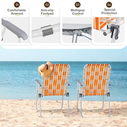 Set of 2 Webbed Folding Beach Chairs, Outdoor Patio Lawn Foldable Chairs for Camping Fishing Yard Poolside BBQ, Orange & White — product image 3