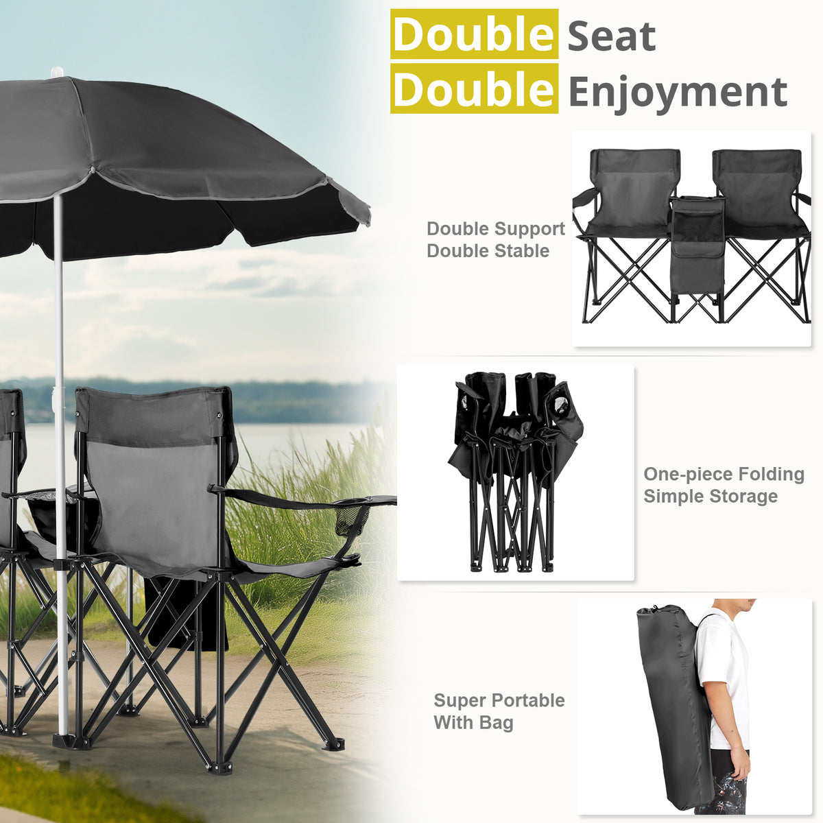 Black Fishing Chair Iron Bracket Oxford Cloth 85kg With Sunshade — product image 2