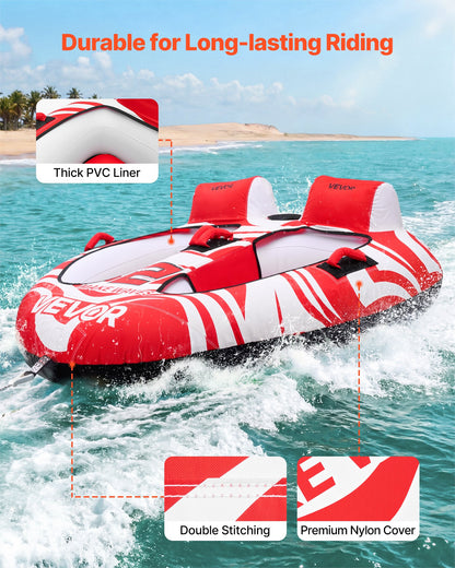 Towable Tubes For Boating, 2-Rider Inflatable Boat Tubes And Towables, 340 Lbs Capacity Water Sport Tubes For Boat To Pull - With 2 Cockpits, Full Nylon Cover, Padded Grab Handles & Safety Valve — product image 3