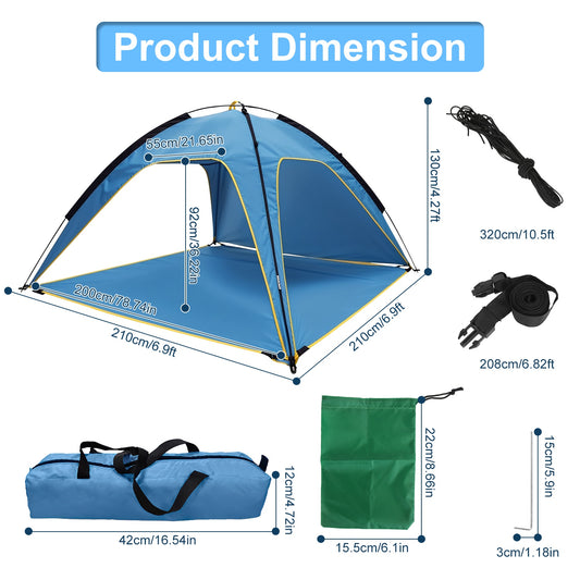 1Pc 4-6 Person Beach Tent Canopy With 3 Door Openings Carry Bag UPF50 Waterproof For Beach Picnic Camping Hiking Adventure Fishing — product image 2
