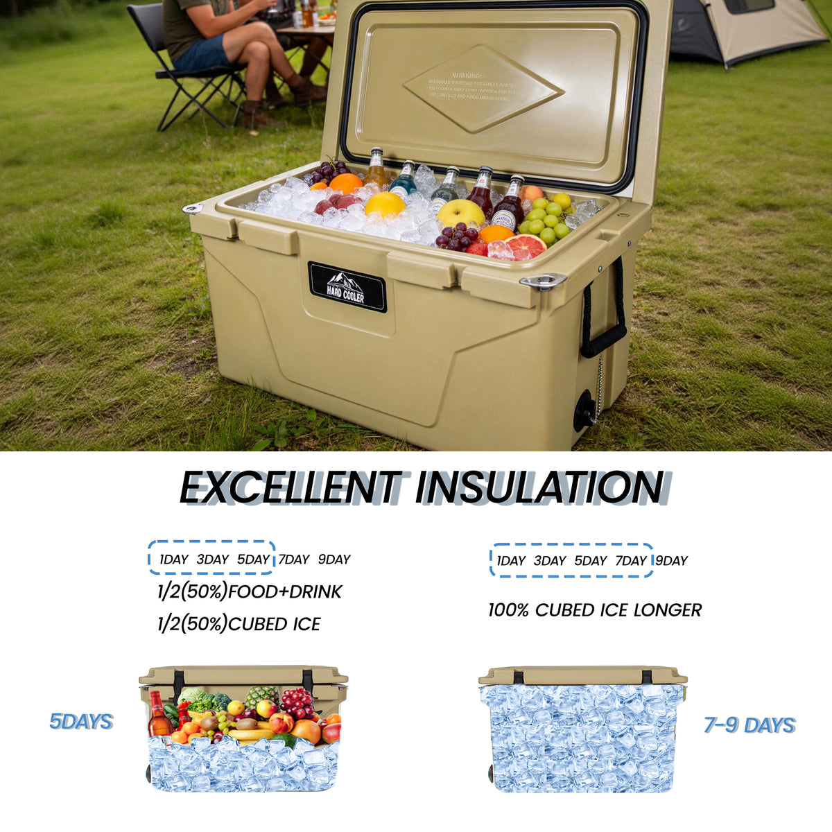 85 Quart Khaki Cooler, Bear-Resistant Rotomolded Ice Chest - Ultra-Tough Insulated Cooler With 6-Day Ice Retention For Camping, Fishing, Job Site & Off-Grid Adventures — product image 4